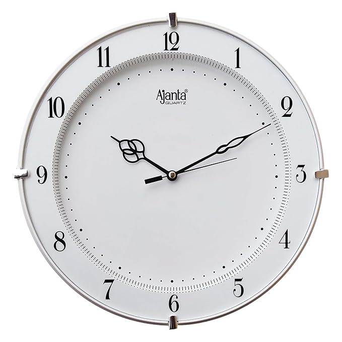Ajanta Plastic Step Movement Round Wall Clock (White, 25.7 X 25.7 X 3.6 Cm) - Analog