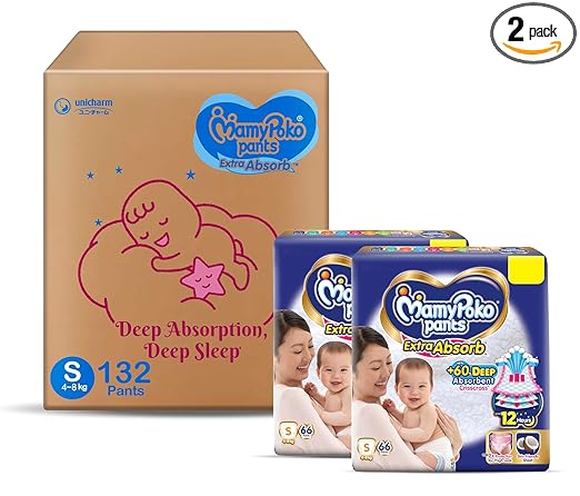 [Size: Small] - MamyPoko Pants Extra Absorb Baby Diapers, Small (S), 132 Count, 4-8 kg