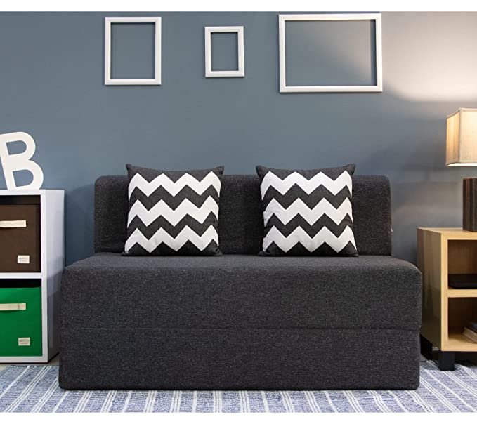 uberlyfe 2 Seater Sofa Cum Bed | 1 Year Warranty | Foldable Sofacum Bed | 15" Sofa Height |2 Cushions Zigzag Pattern | Jute Finish Fabric, Dark Grey | 4' X 6' Feet