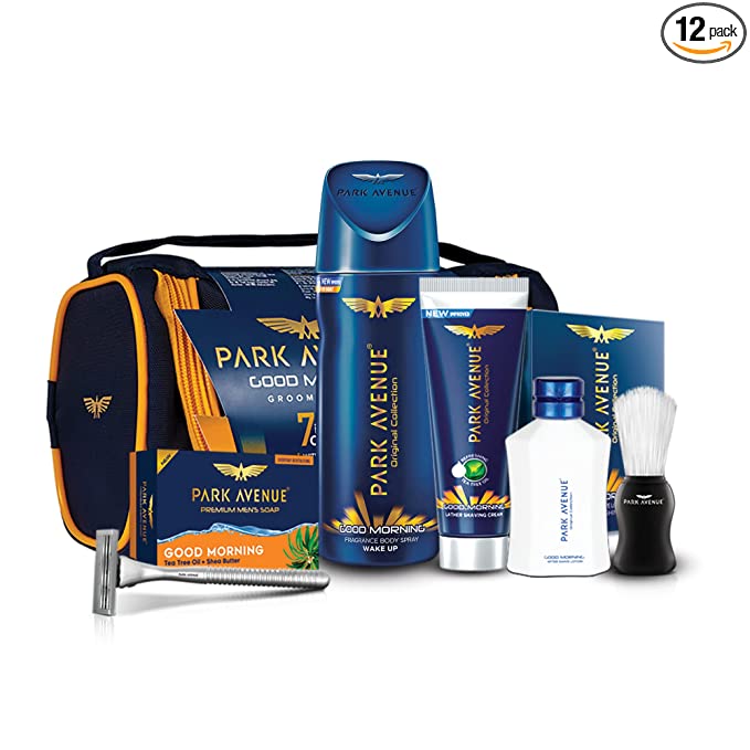 Park Avenue Good Morning Grooming Collection 7 in-1 Combo Grooming Kit for Men | Gift Set for Men | Shaving Kit for Men | Shaving Foam | After Shave | Gift Hamper for Men, Husband, Boyfriend | Free Travel Pouch Inside