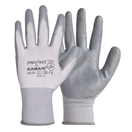 Karam ProKut Multi Purpose White Polyester with Grey Nitrile Coating Glove HS31, large HS31