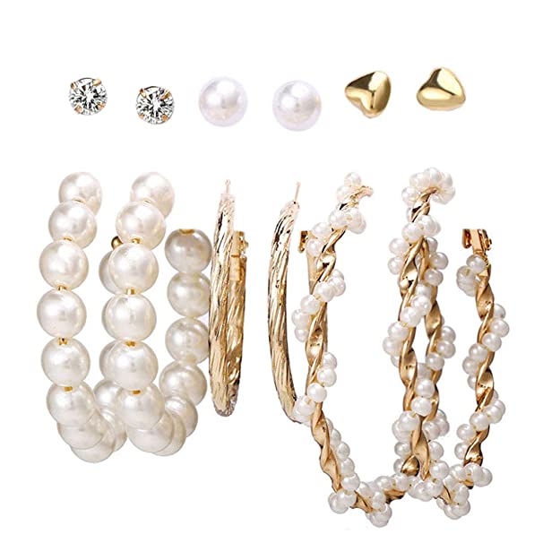 Jewels Galaxy Stylish Pearl & AD Multi Designs Stunning 6 Pair of Earrings For Women/Girls