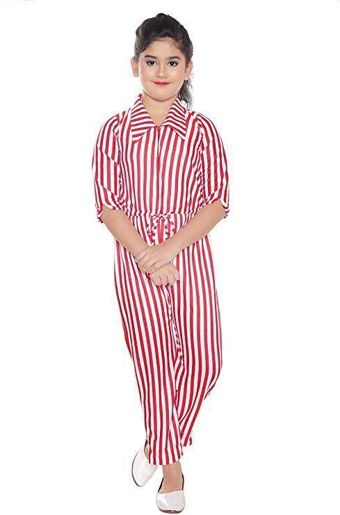 DIGIMART Red Striped Girls Jumpsuit