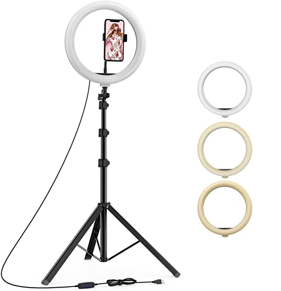 upReale Professional 10" inch LED Ring Light with 7 Ft Tripod Stand Combo 3 color modes Dimmable Lighting For Photo-shoot Video Live Stream Makeup Videos vlogging Shooting and Camera Clip Setup