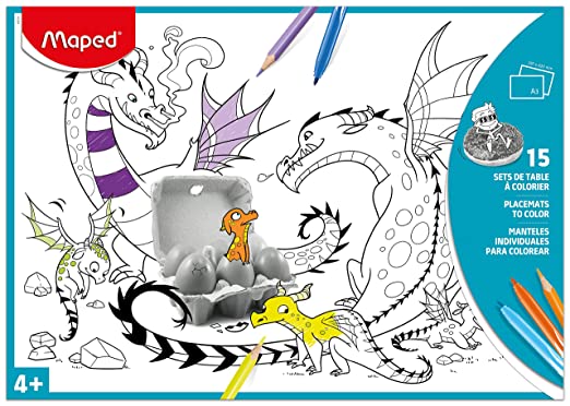 Maped Placemats to Color, Cardboard Sleeve, 15 Sheets, Assorted Colors (831210)