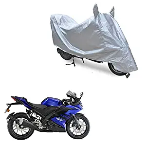 Oshotto Dust Proof Water Resistant Double Mirror Pocket Silvertech Bike Body Cover Compatible with Yamaha YZF R15 (Silver)