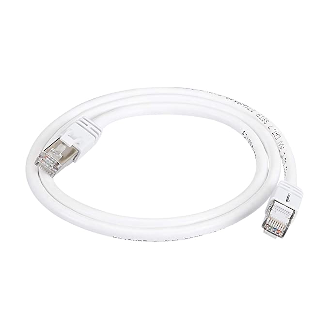 AmazonBasics RJ45 Cat 7 High-Speed Gigabit Ethernet Patch Internet Cable For Printer, Server 10Gbps, 600MHz - White, 3-Foot