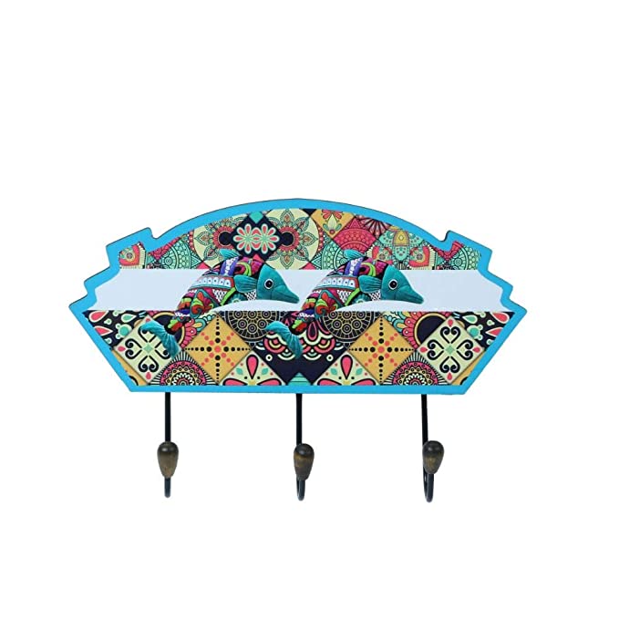 Scrafts Design C Traditional Print Fish Series 3 Hook Wooden Wall Hanging (Multi)