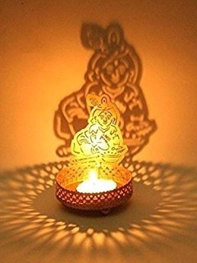 Heaven Decor Metal Laddu Gopal Shadow Tealight Candle Holder, Pack of 1