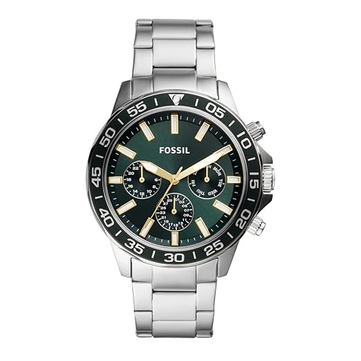 Fossil Bannon Analog Stainless Steel Green Dial Silver Band Men's Watch-BQ2492