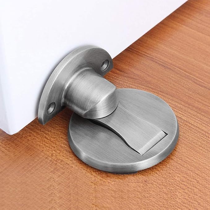 Brushed Satin Nickel Magnetic Door Stopper - Heavy Duty Stainless Steel Door Catch with Adhesive, Invisible Holder