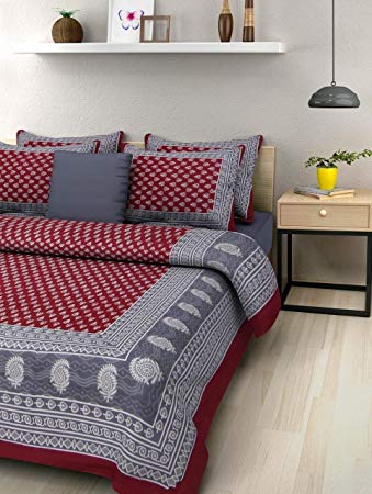UHF Cotton Double Bed Sheet with Pillow Cover Stan Jaipuri Print Bedsheet Standard Size Bed Sheet Set