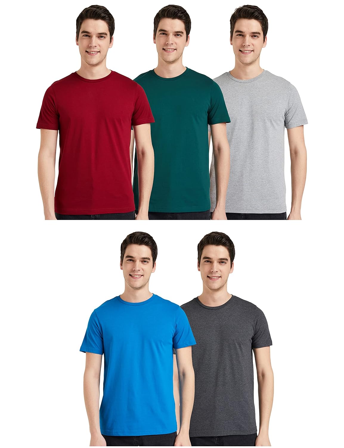 [Size: S] - Amazon Brand - Symbol Men's Cotton Solid Round Neck Regular Fit T-Shirt (Pack of 5) (Available in Plus Size)