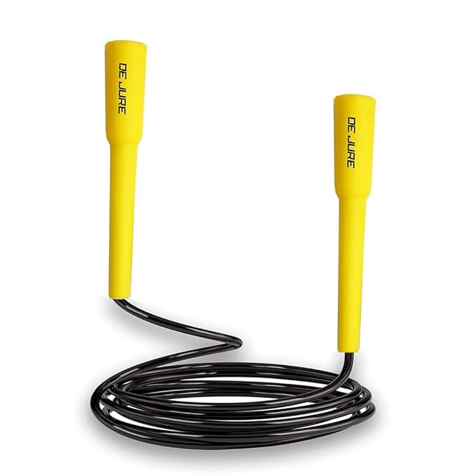 DE JURE FITNESS Adjustable Skipping Rope  -  Slim Handle, 275cm, Multiple Colors (Black-Yelloiw)