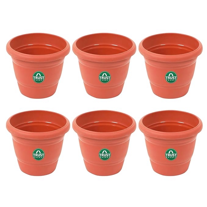 TrustBasket UV Treated Plastic Round Pot(6 Inches)-Set of 6 | Heavy Duty Highly Durable Plant Container Gamla for Indoor Home Decor & Outdoor Balcony Garden