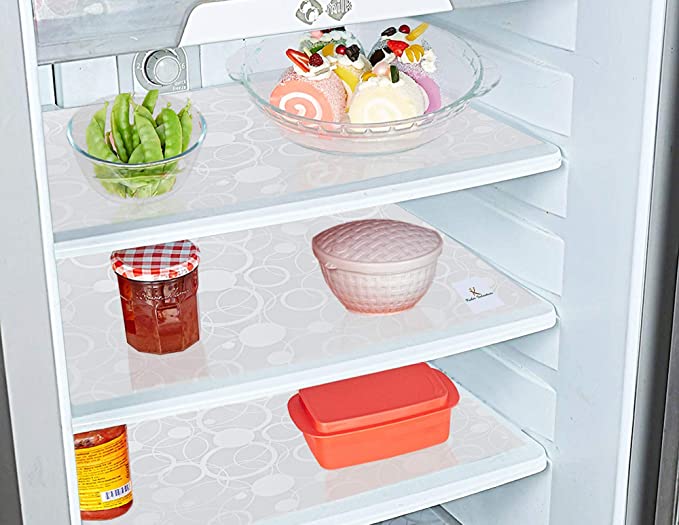 Kuber Industries Circle Design 6 Pieces PVC Refrigerator/Fridge Multipurpose Drawer Mat Set(White)- CTKTC032362