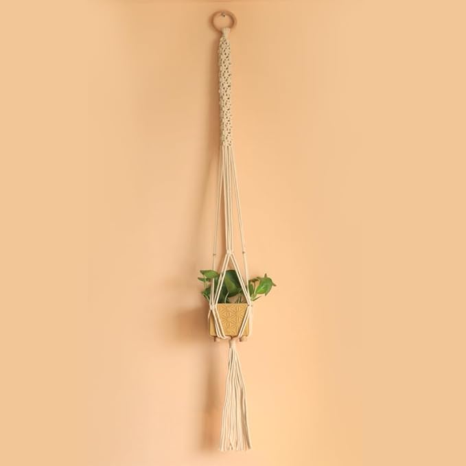 TrustBasket Lara Macrame Hanger | Contempory Macrame Hanger Flower Pot Holder for Indoor & Outdoor Balcony Gardening (Pots are not Included)