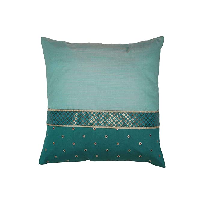 IVY by HomeStop Square Embroidered Cushion Cover (Blue Mix Dark, Free Size)