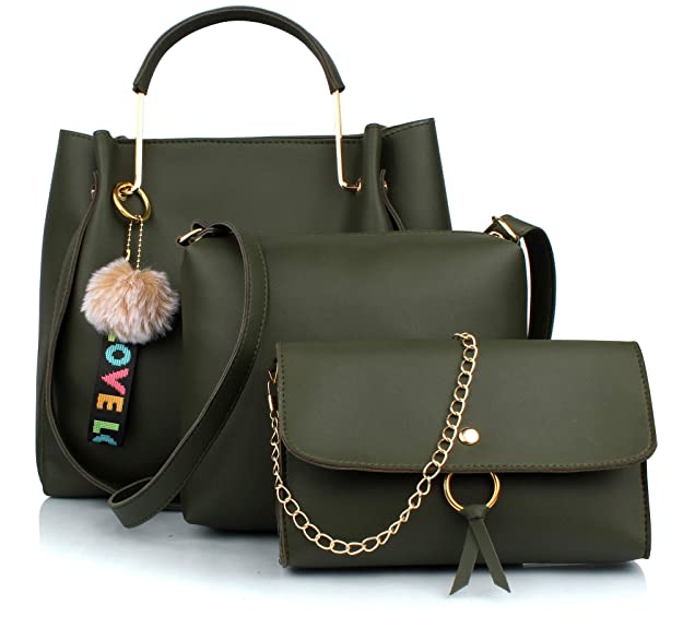 Mammon Women's Handbag With Sling Bag & Clutch (Set of 3) (3LR-bib-Green-Tie_Green)