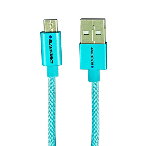 Blaupunkt Highly Durable Micro to USB 2.0 Nylon Braided Cable with High Speed Charging, Quick Data Sync and Metal Tip Connectors for All USB Powered Devices (Blue)
