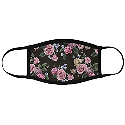 MADANYU Face Mask 3 Ply Layer Printed Reusable Washable Mask - Protects from Dust, Pollen and Pollution - Designer Trendy Unisex - Vintage Rose Black(Black)
