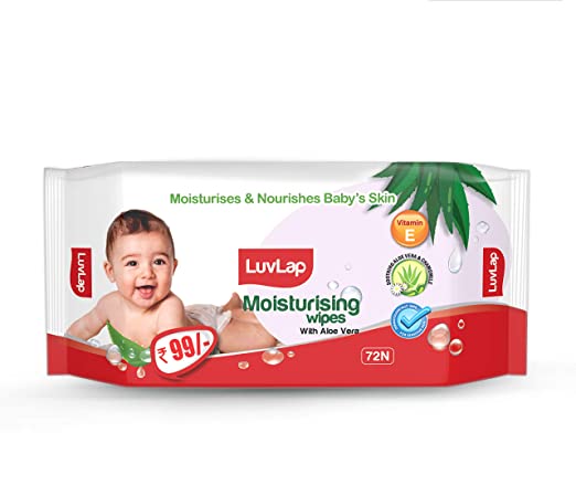 LuvLap Paraben Free Baby Wipes with Aloe Vera (72 Wipes/Pack)