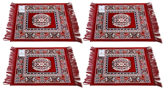 Kuber Industries (Set of 4) Traditional Asana for Puja - Soft Velvet Aasan for Pooja | Prayer | Sitting | Meditation - Small Carpet Mat Rug for Floor - Maroon Color
