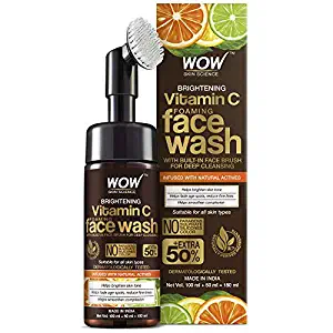 WOW Skin Science Brightening Vitamin C & Niacinamide Foaming Face Wash | For Brighter Glow | Built-in Brush for Deep Cleansing | Brightens & Evens Out Skin Tone | Face Wash for Women & Men | 150ml