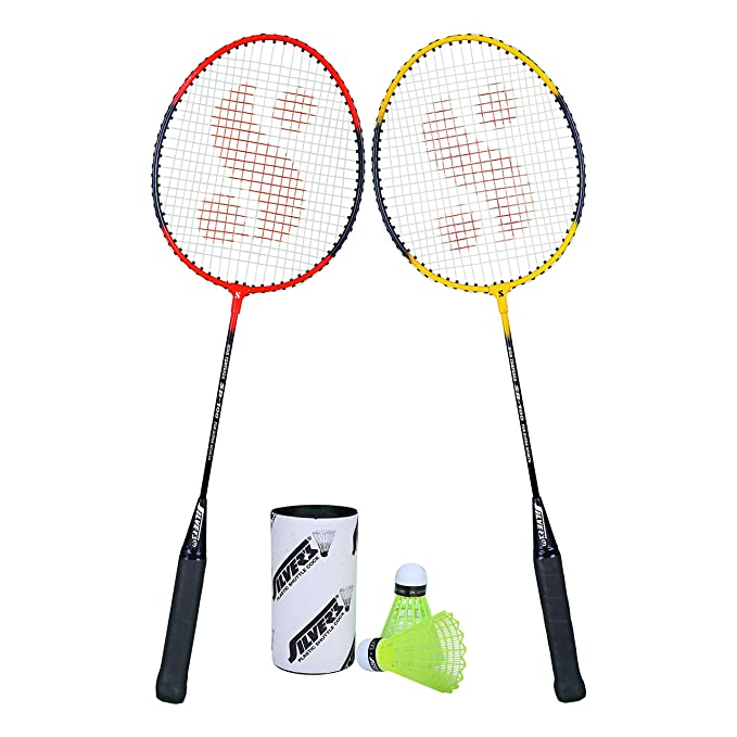Silver's SB-100 Combo-5 (2 Badminton Rackets + 2 Pcs Plastic Shuttle) Red-Yellow