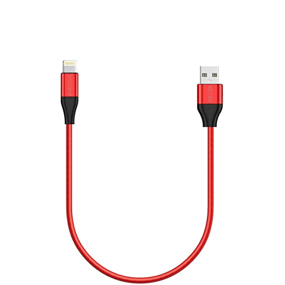 AVECRA Short Metallic USB Data Cable Compatible for iPhone 5, 5s, SE, 6/6S 7 8, X, Xs 11 11R 11Pro iPods, iPads, Apple Watch (Pack of 1, 0.25M)