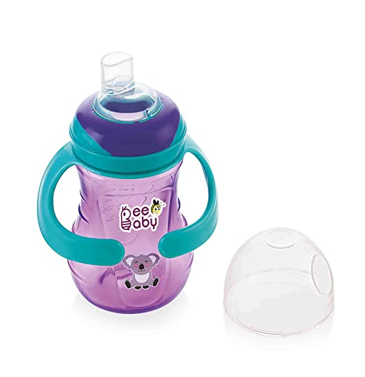 BeeBaby Soft Silicone Spout Sippy / Sipper Cup with Detachable Easy to Grip Handle for Baby / Toddlers. (250 ML / 9 oz.) Anti Spill, Leak Proof, 100% BPA Free. 9 Months+ (Violet)