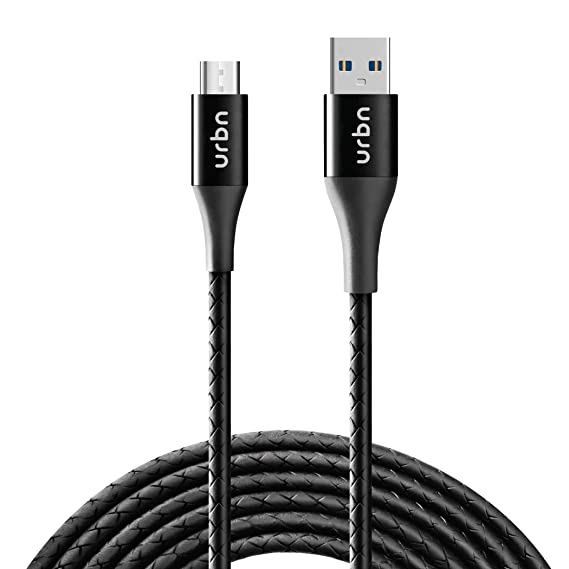 URBN Micro USB 3 Amp Fast Charging Data and Sync Cable Extra Tough Quick Charge 18W Compatible (4 Feet) 1.2M - Black