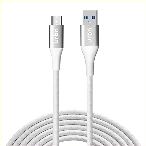 URBN Micro USB 3 Amp Fast Charging Data and Sync Cable Extra Tough Quick Charge 18W Compatible (4 Feet) 1.2M - White
