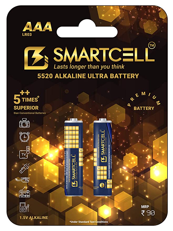 Smartcell 1.5V AAA Non-Rechargeable Alkaline Premium Series Battery Pack of 2