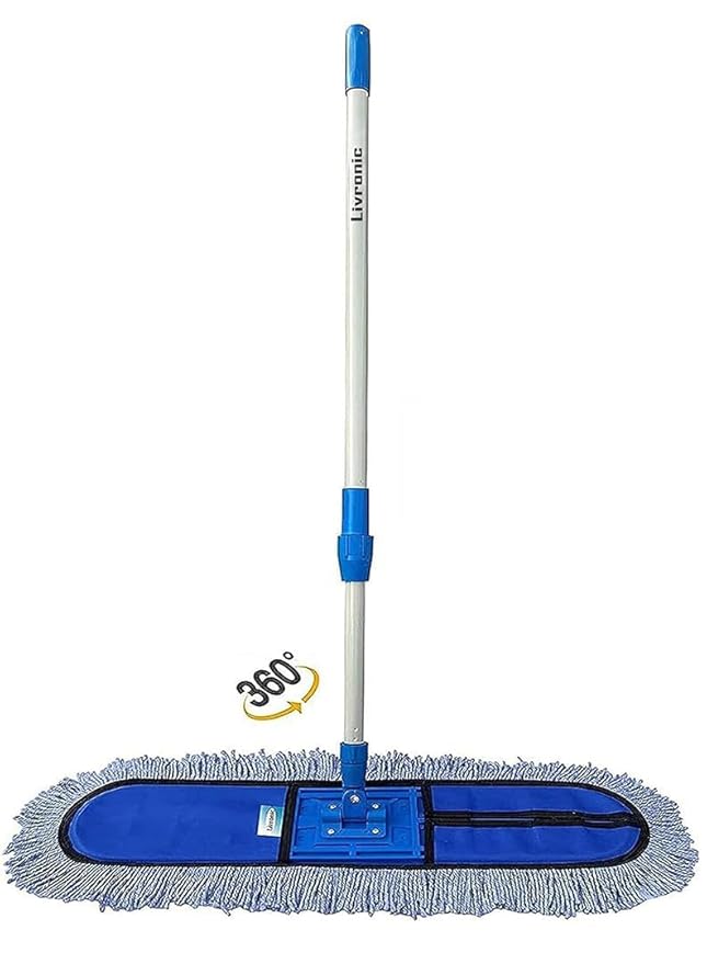 Livronic® Plastic Wet and Dry Cotton Floor Mop with 4Ft Long Handle with 360 Degree Movement Which Allows You to Clean Every Corners Easily Hospitals etc (Pack of 1) (18 INCH MOP with 4 FEET Handle)