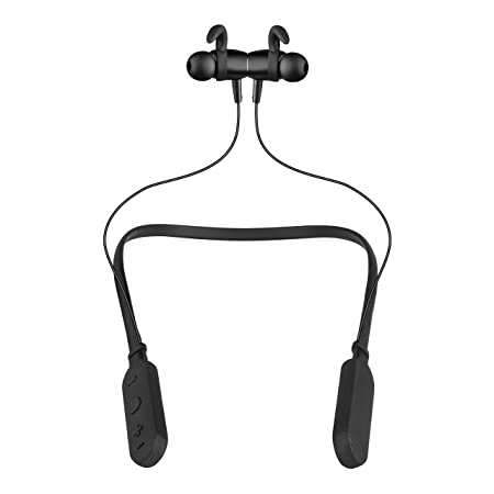 Nu Republic Rebop Black Edition-in Ear Bluetooth Neckband with Vibration Notification, 15 Hours Battery Life, Fold-able Design, BT V5.0, in-Line Controls with Built-in Mic-Black