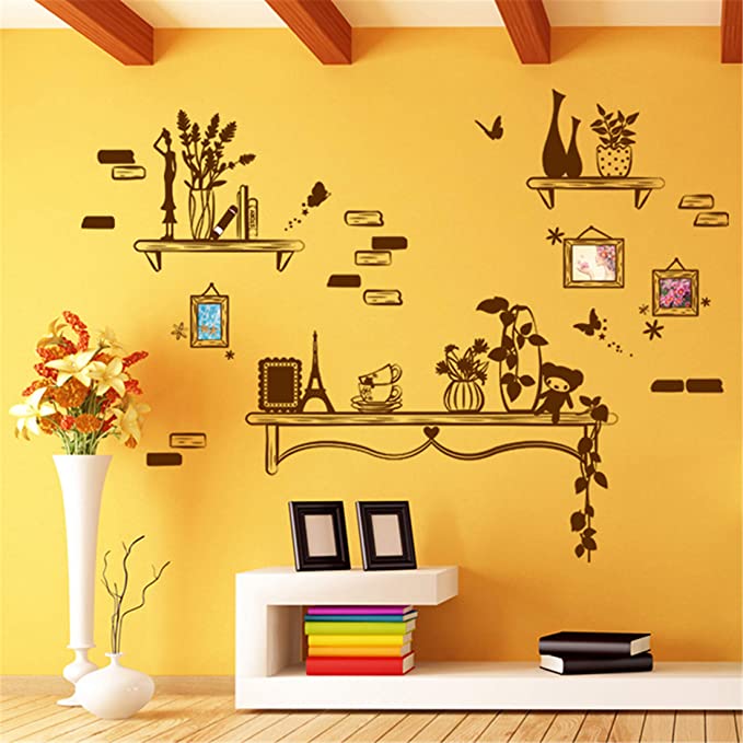Amazon Brand - Solimo PVC Vinyl Collectibles Shelf Home Decor, Ideal Size Wall Sticker for Living Room (150 x 115 cm)