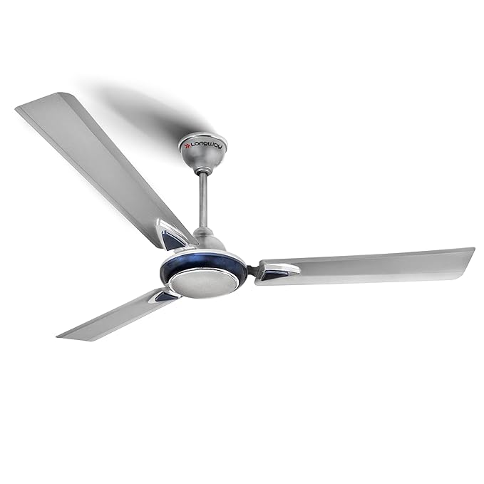 LONGWAY Starlite-1 P1 1200 mm/48 inch Ultra High Speed 3 Blade Anti-Dust Decorative Star Rated Ceiling Fan (Silver Blue, Pack of 1)
