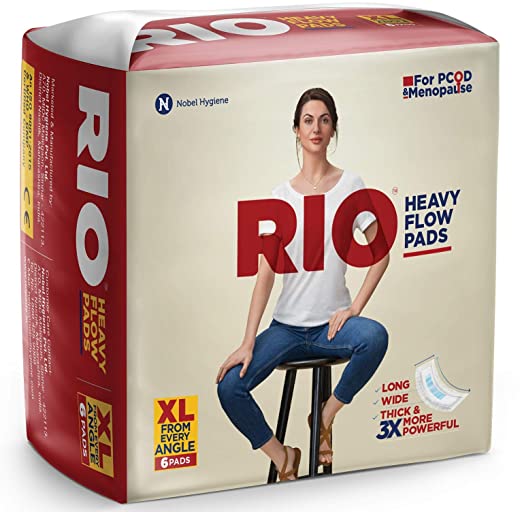 RIO Heavy Flow Longer, Wider and Thicker Sanitary Pads (XL) -6 Pad