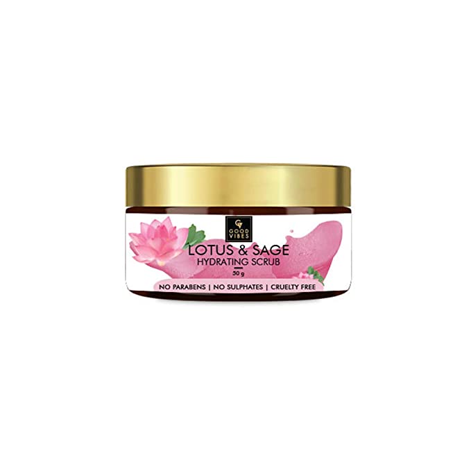 Good Vibes Lotus & Sage Hydrating Face Scrub - 50 g - Skin Exfoliation, Deep Pore Cleanse and Blackheads Removal - Mineral Oil and Cruelty Free