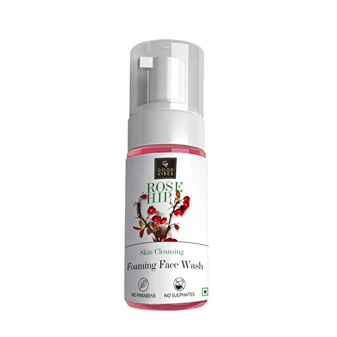Good Vibes Rosehip Skin Renewing Foaming Face Wash - 150 ml - Repairs & Rejuvenates Skin, Maintains Moisture and Balances pH Level - Paraben and Cruelty Free