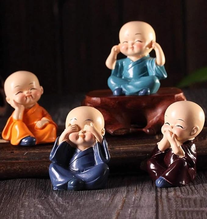 SATYAM KRAFT 1 Set Monk Buddha Miniature Set for Unique Gift, Home Decor, Christamas Gift, Bedroom, Living Room, Decor,Wedding,Showpiece,Gifts Figurines and Decoration Items (Multicolor)(5x3.5 cm)