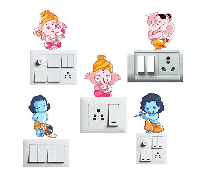 Decor Production Switch Board Sticker PVC Vinyl Wall Sticker, Baby Room, Wall Art, Fridge Sticker, Light Switches Sticker (Set of 5)