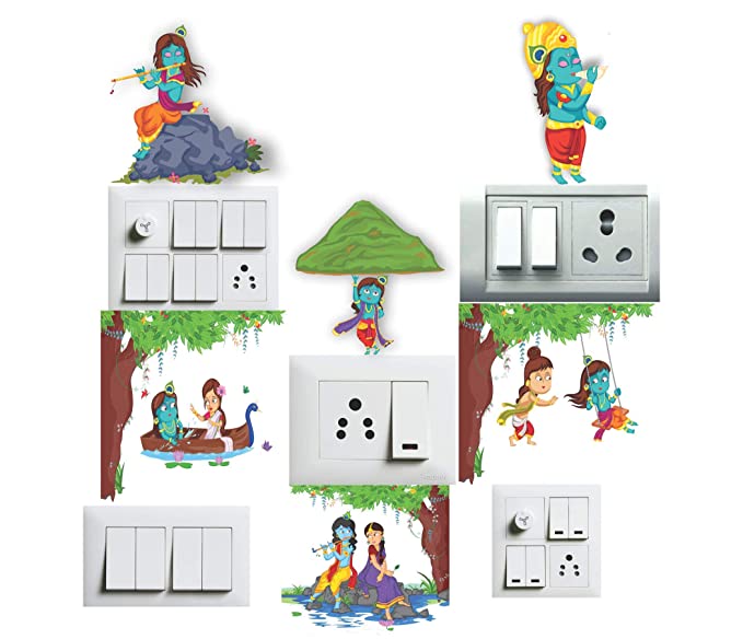 Decor Production Switch Board Sticker PVC Vinyl Wall Sticker, Baby Room, Wall Art, Fridge Sticker, Light Switches Sticker (Set of 6)
