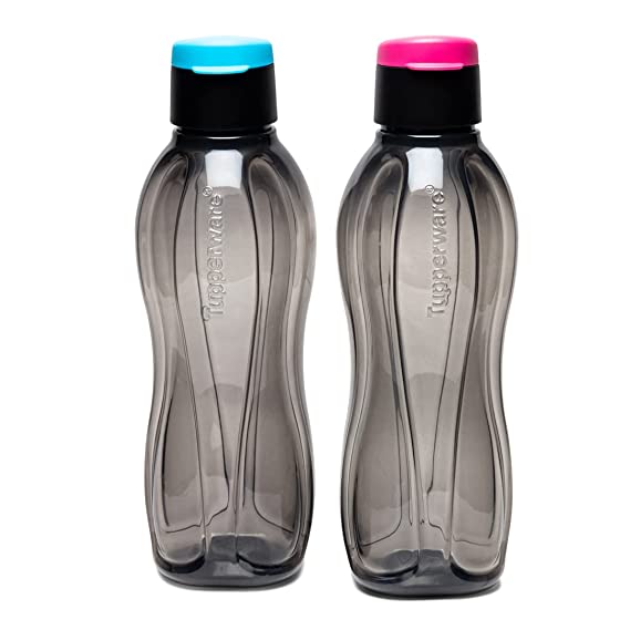 Tupperware Aquasafe Xtreme Plastic Bottle, 1L, Set of 2, Black, Blue, Pink