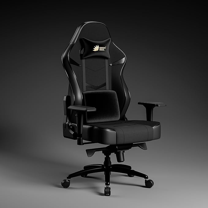 Green Soul Monster Ultimate Series T | Multi-Functional Ergonomic Gaming & Office Chair| Premium Spandex & PU Leather Fabric | Adjustable Neck, Lumbar Pillow | 4D Adjustable Armrests (Full Black)