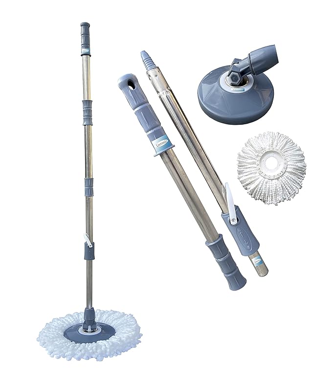 Livronic® Classic Blue Mop Stick India's Biggest Rod Set Easy to fit for All Bucket | Stainless Steel Spin mop Stick with 360 Degree Rotating with 1 Microfiber Refill Clean for Home Kitchen and Bathroom Cleaning (Set of 1) Mop Set (BLUE)