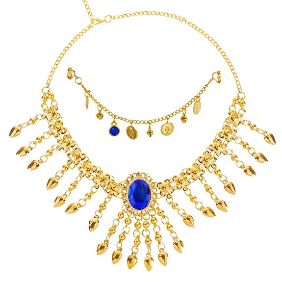 Outgeek Stylish Jewelry Sets,Set Necklace for Women Stylish Combo with Blue Stone for Girls Traditional Wedding Dance Performance Accessories