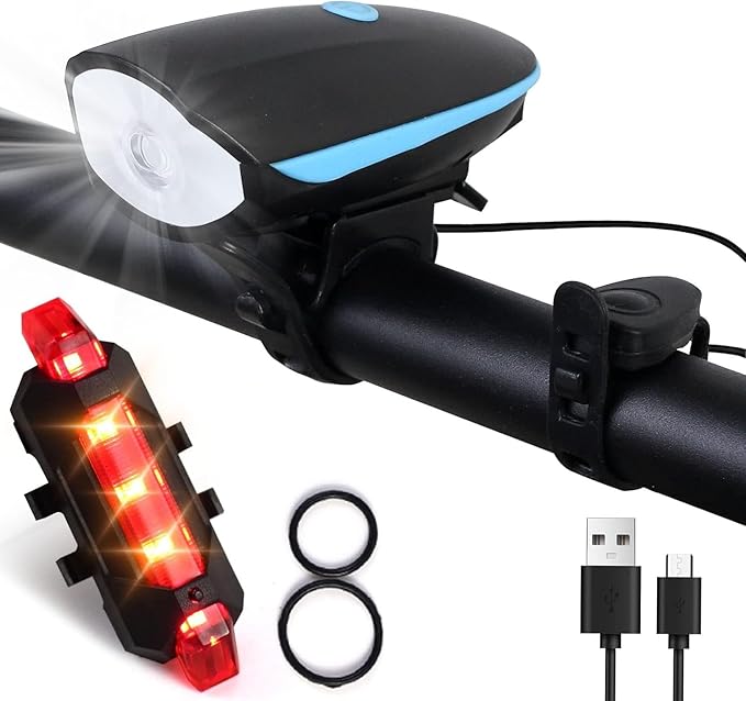 Gadget Deals 2-in-1 Rechargeable Cycle Light and Horn with Cycle Tail Light LED Cycle Light for Bicycle Front Rear Light Combo | Cycle Lights for Bicycle