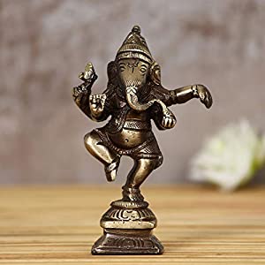 [Apply Coupon] - eCraftIndia Brass Dancing Lord Ganesha Antique Showpiece